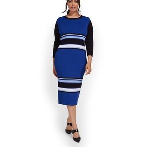 NY & Company Blue Multi-Stripe Midi Dress